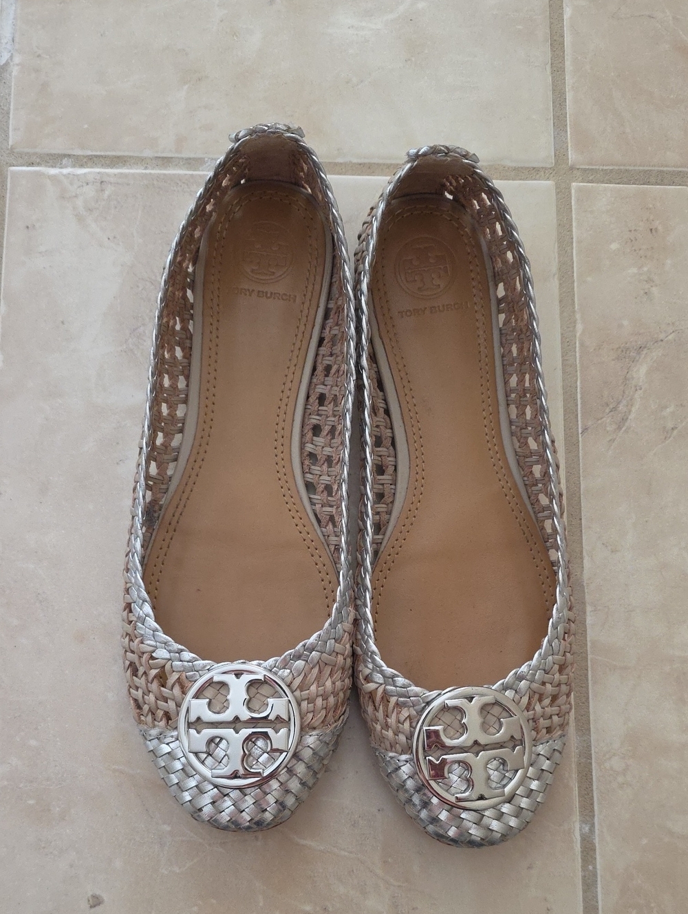 Tory Burch Woven Ballet Flats in Silver and Beige 8